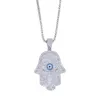 Cadenas Iced Out Cz Fatima Hamsa Collar colgante de mano para hombres Mujeres Amuleto turco Joyería Regalo Moda Hiphop Cadena Necklace1271Z