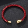 Charm Bracelets 2021 Fashion Red Genuine Braided Leather Bracelet Men Women Magnetic Clasps Male Female Jewelry PD0251R