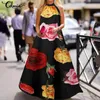 Women's Dress Fashion Sleeveless Halter Maxi Sundress Celmia Floral Print Long Dress Bohemian Party Robe Casual Loose Vestidos X0521