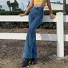 Streetwear Gestreifte Blaue Y2K Flare Jeans Für Mädchen Weibliche Mode Vintage Denim Hosen Frauen Hohe Taille Hosen Capris 210623