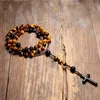 Naturlig tiger Eye Stone Katolska Kristus Rosary Halsband för kvinnor Hematit Cross Pendant Mala Smycken 210721