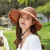 Wide Brim Hats Summer Bow Sun Empty Top Hat Women UV Protection Caps Hollow Out Beach Ladies Cap Ribbon Knit Fashion Elob22