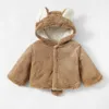Outono e inverno bebê criança adorável decoração sólida casaco com capuz tops e crianças roupas aquecidas 210528