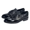 Czarny vintage frędzle w stylu fringe biuro roboczy mężczyźni ręcznie robione na pełną skórę skórzaną dżentelmen formalne buty biznesowe 111
