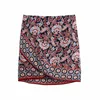 WXWT Za Women Boho Style Positioning Print Skirts Faldas Mujer Knot Decoration Female High Street Mini Skirt BB1529 210721