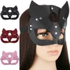 BERETS 2021 Fashion Women Mask Face Cosplay PU LÄDER BLINDBBLE Halloween Party Masquerade Ball Masks Punk Collar Gift