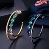 Double Circle Rainbow Color Cubic Zirconia Crystal Big Round Gold Hoop Earrings for Women Statement Jewelry CZ562 210714