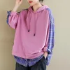 Women's Hoodies & Sweatshirts Spring Korea Fashion Patchwork Plaid Casual Women Long Sleeve Loose Hoody Tops Ladies Hoodie Clothing Plus Siz