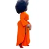 2 stycken byxor sätter kvinnor outfits plus storlek 4xl 5xl orange afrikansk mode lös hög split America High Street matchande set 211116
