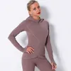Yoga Kıyafetleri Sonbahar Kış Zipper Ceket Hızlı Yazan Yoga Giysileri Uzun Longsleeve Başparmak Hooded Eğitim Koşu Ceket Kadınlar Slim5282774