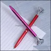 Forniture per la scrittura Scuola Business IndustrialeBig Carat Diamond Crystal Pen Gem Ballpoint Ring Wedding Office Metal Roller Ball Penne viola D