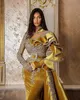 2022 Plus Size Arabic Aso Ebi Gold Luxurious Mermaid Prom Dresses Lace Beaded Crystals Evening Formal Party Second Reception Birthday Engagement Gowns Dress