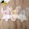 Tulum 3-24 M Bebek Kız Giysileri Bodysuit Kız Katı Fırfır Kolsuz Çiçek Tulum Bebek Romper Yürüyor Çocuk Kıyafetleri