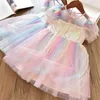 Liten Princess Party Dress For Girls Sequined Evening Gown Girls Födelsedag Klänning Kristall Fashion 3-8T Kids Casual Holiday Wear Q0716