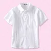 Mode Blanc Blouse Fille Coton D'été À Manches Courtes Chemises Adolescente Uniforme Scolaire Col Rabattu Enfants Vêtements Filles 8 À 12 210622