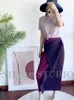 Miyake pleated skirt High waist one button stitching long asymmetrical skirt two-piece straight Korea skirt 4984 210309