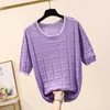 Plus Storlek Grundläggande Sommar Loose Sweater Pullovers Kvinnor Casual O-Neck Kortärmad Sticka Tunn Sweater Kvinna Jumpers Solid Sweater 210604