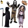 QLQ Kid Halloween Party Grim Reaper Kostym för pojkar Cosplay Barn Skrämmande spöke Skelett Kläder Gilrs Bloody Bride Dress Y0913