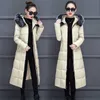 women winter bubble coats down long padded clothes solid color black jacket puffer warm thick parkas fur hooded 211018