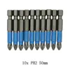 50mm ph2 ph2 bit cross drills cabeça chave de fenda de fábrica de mão antiderrapante antiderrapante hex elétrico shank ladrões de fenda magnética broca ferramenta de veículo 10 pcs / lote