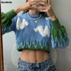 MosiMolly Autumn Winter Jacquard Sweater Jumper Pullovers Women Happy Crewneck sky clouds Knitted Sweater X0721