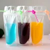 350ml Empty Clear Drink Pouches Bags Zipper Stand-up Disposable Plastic Drinking Bag with Straw