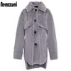 Nerazzurri Bearibed Теплый мягкий пушистый из искусственных меховых пальто для женщин с длинным рукавом кнопки серый пушистый пиджак зимняя одежда женщины 211019