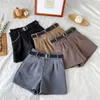 Hohe Taille dünne A-Linie Anzug Shorts weiblich breitbeinig koreanischen Stil lässig kurze Hosen Damen Büro mit Gürtel 210719