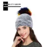 Mode velours 15 cm fourrure de raton laveur pompon femmes chapeau hiver extérieur chaud Slouchy dame Beanie décontracté élastique femme casquette