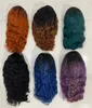 Yeni Varış Derin Dalga Kıvırcık Bob Peruk Renkli Saç Kahverengi Sarışın Blude Mor Dantel Ön Peruk Hint İnsan Saç