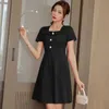 Dresses For Women Short Sleeve Woman Dress Vestido De Mujer Square Collar Black Red Chiffon Dress Women Vestidos D625 210602