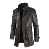 men's mid-length leather jacket with stand-up collar plus velvet large size men's belt warm and windproof PU jacket 211009