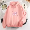 Schattige aardbei koe print sweatshirt dames hoodie hiphop kawaii harajuku oversized dames warme meisje hoodies tops kleren y0820