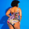 Plus Size Swimwear Bandage Cut Out Bathing Suit Women Swimsuit African Print Monokin Large Bodysuit Sexy 210625