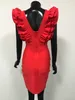 Women Sexy V Neck Mini Ruffles Red Bandage Dress Summer Split Chic Tank Evening Celebrity Party Vestido 210527