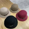 autumn winter women wool caps fashion solid color bucket cap with leather belt woman casual Fisherman hat