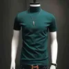TurtleNeckメンズTシャツモーダルTシャツ男性ソリッドカラーTシャツ男夏のカジュアル半袖コットントップG1229