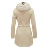 Mode Woolen Coat Women Warm Fleece Jacka med bälten Dubbelbröst Solid Casual Jacka Vinter Vintage Slim Ladies Coat 211104