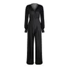 Women Sexy V-neck Black Jumpsuit See-through Mesh Patchwork Rompers Elegant Ladies Office Overalls Clothes Wide Leg Pants D30 210317