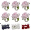 Valentine's Day Imitation Rose Napkin Buckle Rings Red Pink Blue Artificial Mini Flowers Dining Room Weddings Christmas Accessories RRA