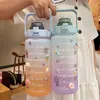 Stickers Water Bottle with Straw 2000ml Cute Portable Scale for Outdoor Travel Kettle Adult Student Drink Jugs 210908