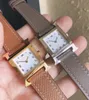 21mm 26mm Real leather letter logo Wristwatch silver gold square Dial watch for lady girls women famous brand christmas gift7101868