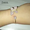 Zakol Luxury AAA Cubic Zircon Micro Pave Cuff Bangles For Women Fashion Rose Flower Bröllop Smycken FSBP176 Q0720