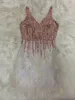 High Quality Pink White Feathers Rayon Bandage Dress Elegant Night Club Party Dress Vestidos X0521