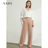 Amii минимализм весна лето сплошной высокой талию женские брюки женские брюки.