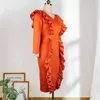 Plus Size Sukienki dla Kobiet V Neck Ruffles Z Długim Rękawem Wieczorem Urodziny Szata XXL Summer Stroje Kropla 210527