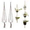 Gartenarbeit Grünpflanze Aufhänger 3 Schichten mit Eisenreifen Blumentopf Netztasche Hanfseil Hängekorb Indoor Outdoor Haken Dekoration ZYY703