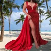 Robe de paillettes sexy rouge avec troupeau de trompette robes de soirée Shimmery Bridal Bridal African Spaghetti Prom Robe