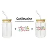 12oz 16oz Sublimation Glass Beer Tumblers with Bamboo Lid Straw DIY Frosted Clear Drinking Utensil Coffee Wine Milk Beer Cola Juice Cold Drinkware Mugs Can Cups