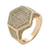 Hip Hop Rock Pierścienie dla mężczyzn biżuteria mody 2 Kolory lodowe Bling Geometryczne mikro -pave cyrkon lodowany złoty srebrny pierścień